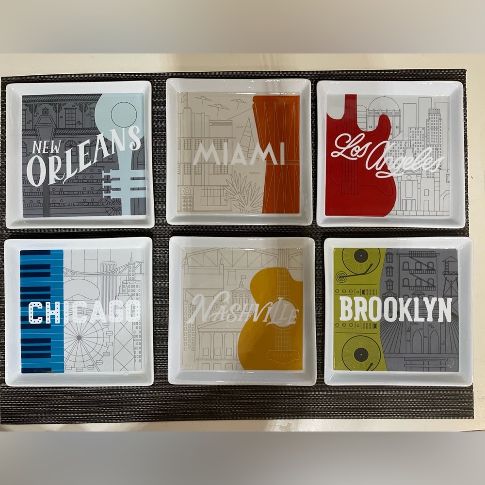 Crate & Barrel City Music Plates – Set of 6